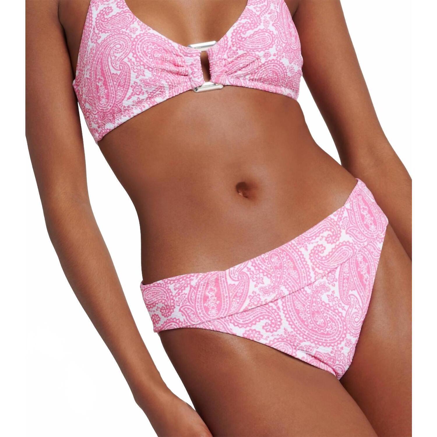 New Heidi Klein Women's Ischia Fold Bikini Bottom In Pink Paisley